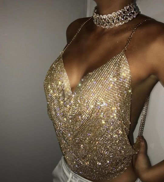 

women sleeveless tank female v-neck sequined camisole club girls spaghetti bandage cross camis thin shiny glitter bling, White