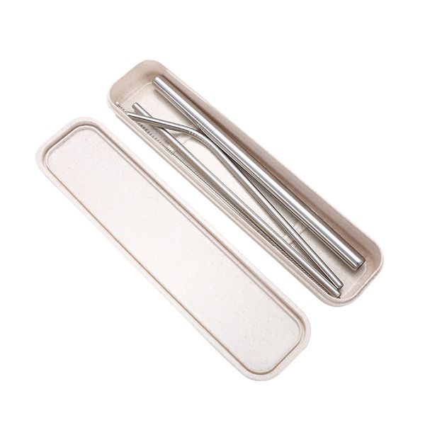 

box packing reusable stainless steel metal drinking straw bend indent / straight straws + cleaner brush for mugs