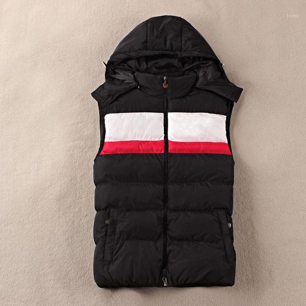 

winter mens down warm hoodied print vest chaleco hombre blue/black sleeveless jackets gilet homme waistcoat colete masculino1, Black;white