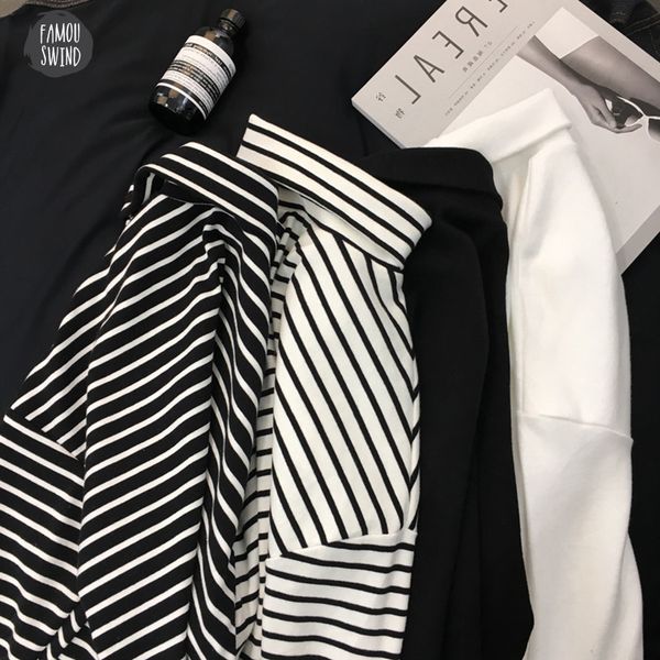 

2019 womens shirts black white striped long sleeve women loose t shirt t female fashion korean style school students females