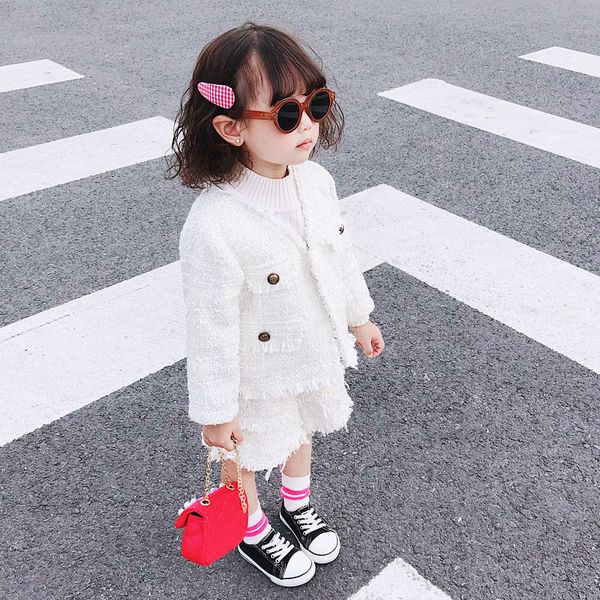 

2020 малышей детских ребёнок outfit с длинным рукавом pageant плед кнопка пальто + факелы шорты брюки партии весна осень теплой одежды, White