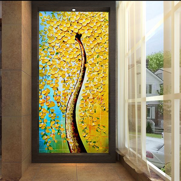 

3d corridor aisle porch background wallpaper wardrobe door glass door seamless large mural chinese three-dimensional wealth tree painting