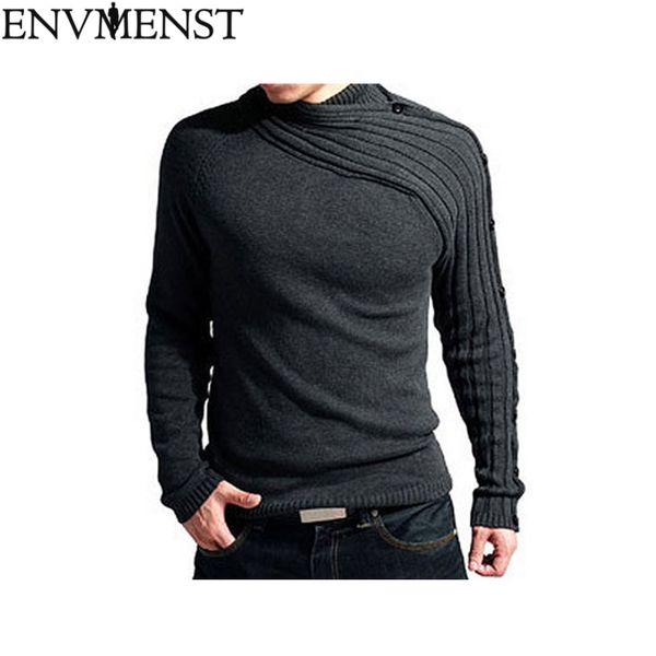 

envmenst 2018 new autumn winter men's cotton sweaters solid color slim men pullover knitted sweater men fashion sweater, White;black