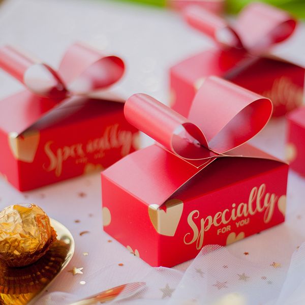 

ribbon wedding candy box gift boxes bronzing square paper boxes favor bag wedding decoration party supplies grade materials