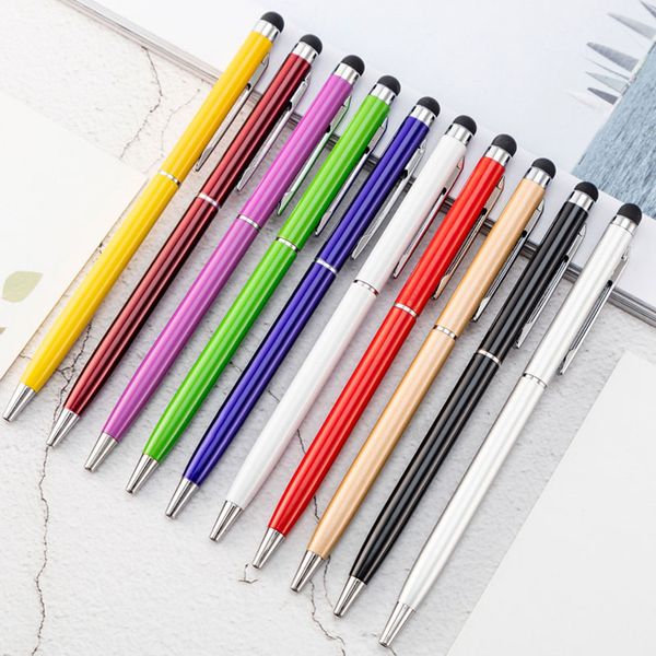 

new metal touch pens 2 in 1 touch screen ballpoints pen for mobile phone computer office school business ing, Blue;orange