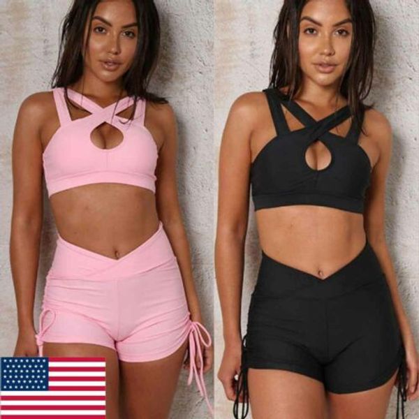 

2pcs women's sport gym running set sportwear suit fitness clothing workout, White