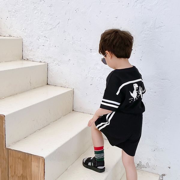 

2bba9 boy's sports suit 2020 summer clothes baby cartoon short-sleeved two-piece suit children's pants fashion sportswear shorts a