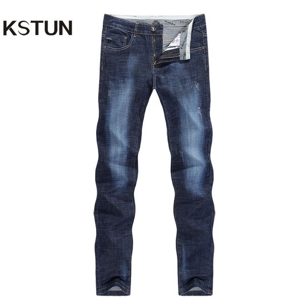 

kstun jeans for men 2019 summer dark blue stretch slim straight ultrathin business casual breathable washed denim pants trousers
