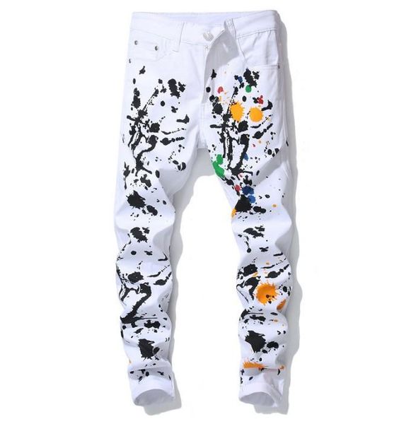 

новые белые джинсы мужчины джинсовые джинсы мужчины slim fit стрейч прямые рваные эластичные узкие джинсовые брюки, Blue