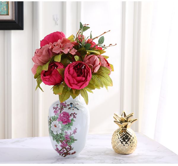 

artificial flowers wedding vintage european peony wreath silk fake flowers heads home festival decoration 13 branches home