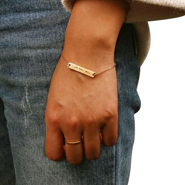 

letters i can and i will charm bracelets for womens gold girl capital letter chain bracelet western fashion jewelry birthday gift, Golden;silver
