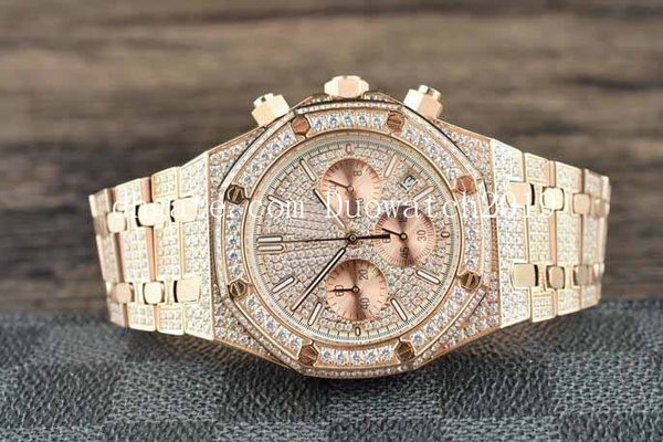 

men's sport quartz chronograph movement offshore full diamond dial beze bracelet 18k gold vk quartz workin mens watch watches, Slivery;brown