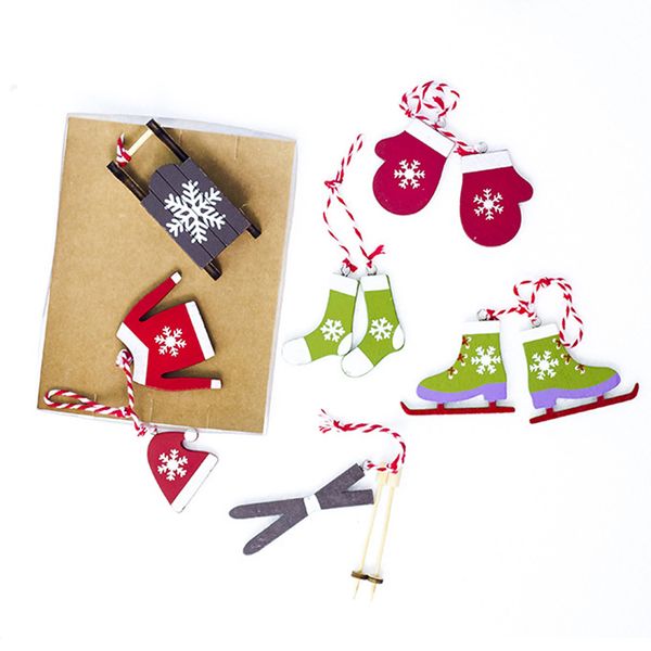 

6pcs/set sled cute festival decoration gloves diy christmas pendant hanging kids ski suit wooden gift bedroom boots ornaments