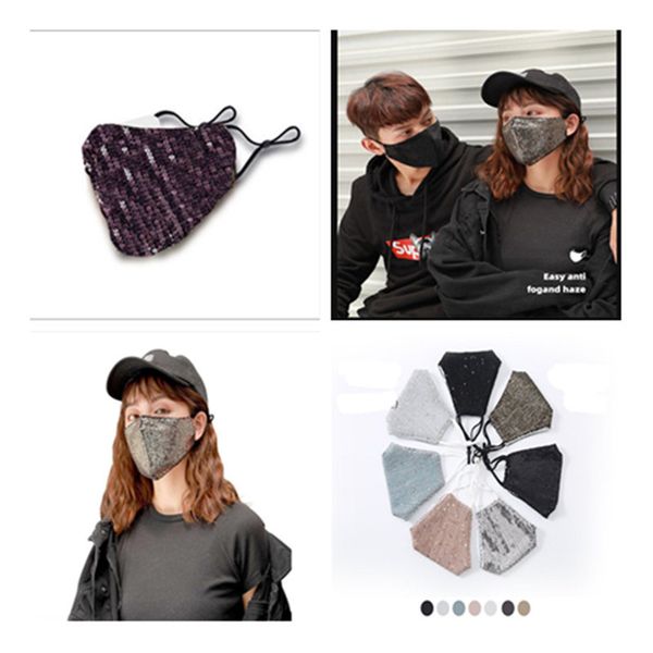 

fashion bling 3d washable reusable mask pm2.5 face care shield sun color gold sequins face party masks shiny face mask bwe498