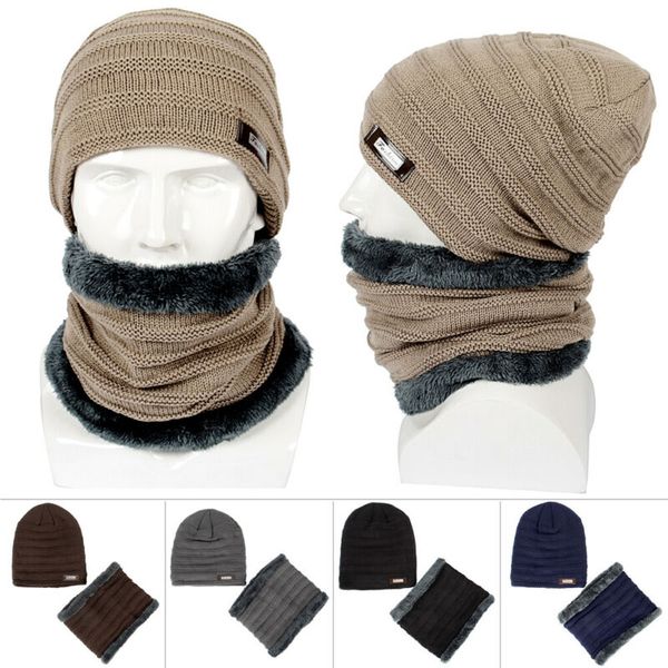 

новые мужчины beanie knit hat зимний теплый повседневный тепловое громоздкая ski cap руно neck warmer наборы черный серый темно-синий, Blue;gray
