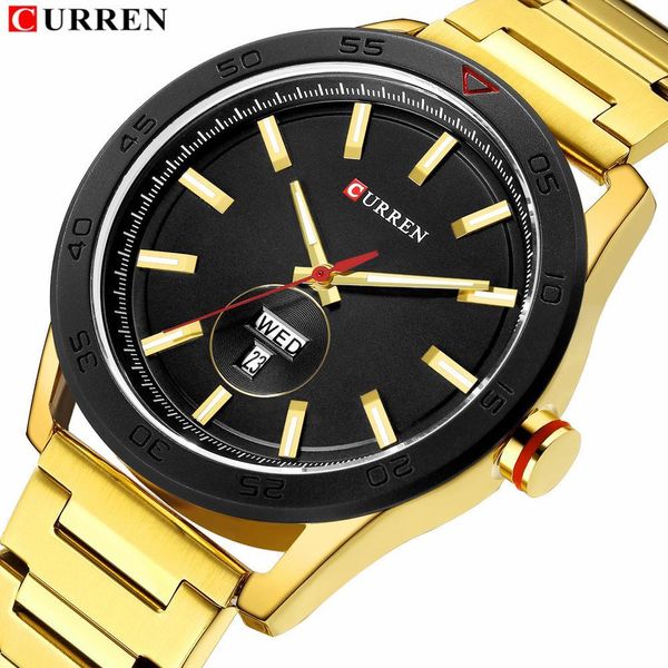 

curren 2019 watches for men casual style clock date quartz wrist watch with stainless steel classic design round dial 44 mm, Slivery;brown