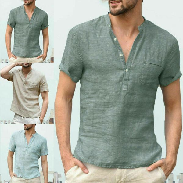 Новые повседневные мужские футболки V-шеи с коротким рукавом Slim Fit Solid Color Basic Tee с карманной кнопкой Летняя мода Hot 2019