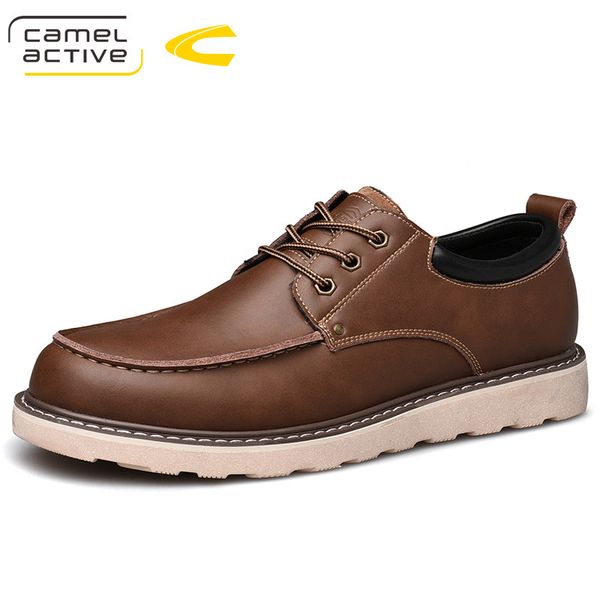 

camel active new men's shoes british style genuine leather casual shoes men brock business office footwear textured comfortable, Black