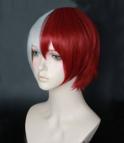 

anime my hero academia akademia s todoroki shouto white and red cosplay wigs, Black