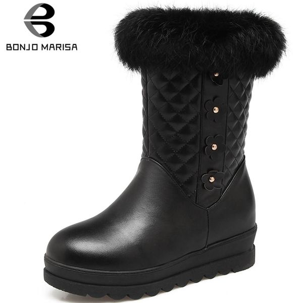 

bonjomarisa новых 33-43 zipper fur ботильоны женских зимняя теплая лодыжки платформа snow boots женщина 2019 повседневные клинья обувь женщи, Black