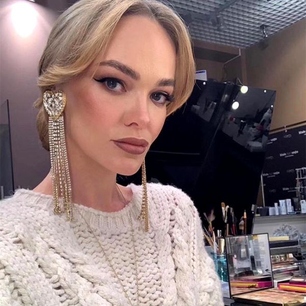 

gorgeous rhinestone big heart charms dangle earrings for women fashion jewelry big statement earrings accessory, Golden