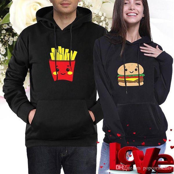

burger fries printed casual hoodie digital print hoodie couples clothing new pair print hoodies long sleeve autumn and winter, Black