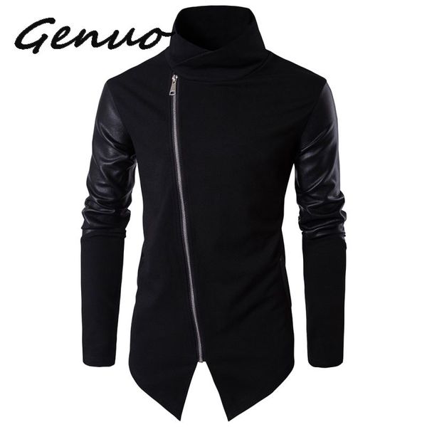 

genuo new 2019 black zipper leather stitching international european size slim fashion clothes men, Black;brown