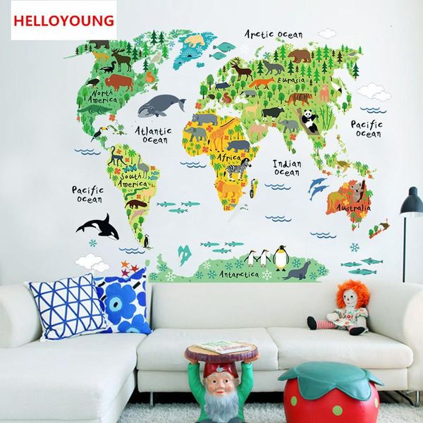 DIY Home Decor съемный винил карта мира животных настенные наклейки для детской комнаты водонепроницаемый обои фонов фреска