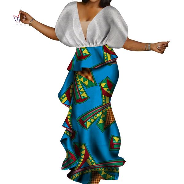 

african dresses for women bazin riche ankara v-neck bat sleeve print long dresses vestidos women african clothing wy3638, Black;gray