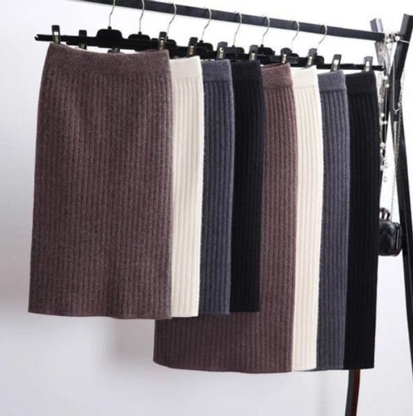 

women back slit bodycon elegant midi pencil skirt autumn winter casual knitted skirt high waist womens jupe femme faldas lm73, Black