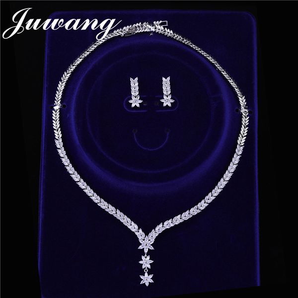 

juwang star wedding jewelry for bride water drop cubic zirconia sliver color dubai jewelry set costume, Slivery;golden