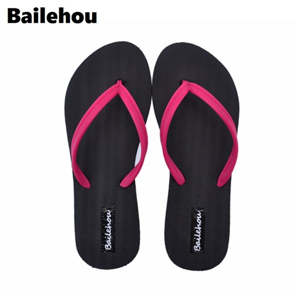 

bailehou fashion women slippers casual flat shoes flip flops beach sandals slip on slides candy color ladies shoes flat platform, Black