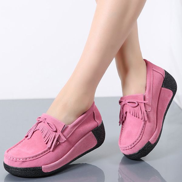 

women flats suede women's loafers creepers women shoes slip on fringe platform shoes casual ladies moccasins 5 color, Black