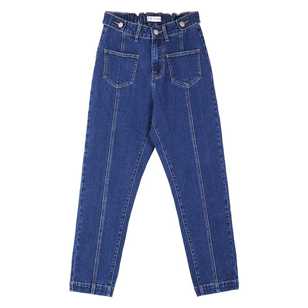 

boyfriend jeans for women elastic waist plus size pocket splice fashion mom full length denim harem pants 6xl, Blue