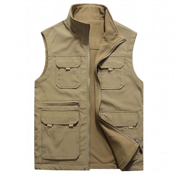 

autumn spring new fashion double side vest men casual fleece vest with many big pocket outwear waistcoat male clothing plus size, Black;white