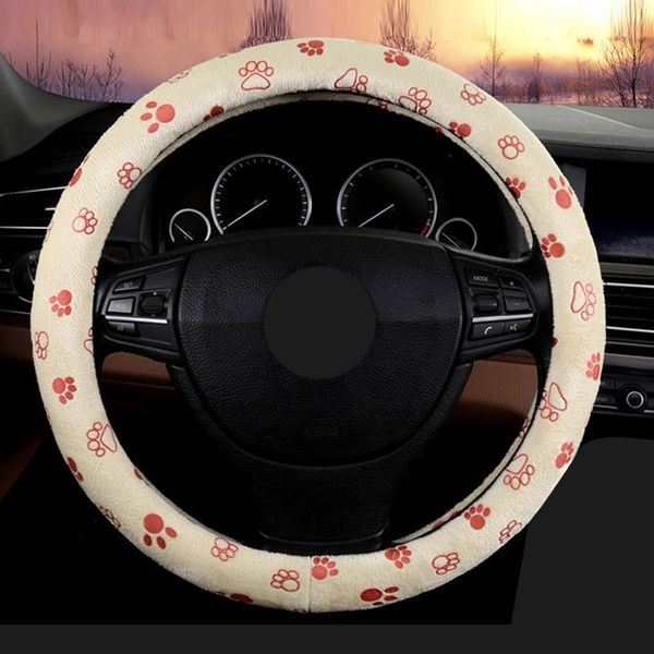 

universal winter cute non-slip printed car steering wheel cover 38cm / 15'' beige-1#,beige-2#