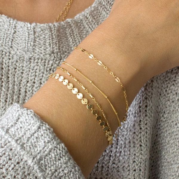 

4pcs/set 2019 new bohemia multilayer gold silver color coin tube lace satellite chain bracelets for women foot chain anklets, Black