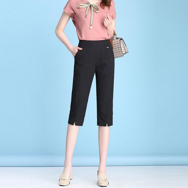 

summer plus size 4xl women pencil pants fashion skinny calf length harem pants casual stretch 3/4 trousers female capris women, Black;white
