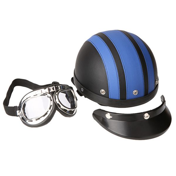 

motorcycle helmet synthetic abs+ leather half casque moto motocross helmets with visor goggles adjustable