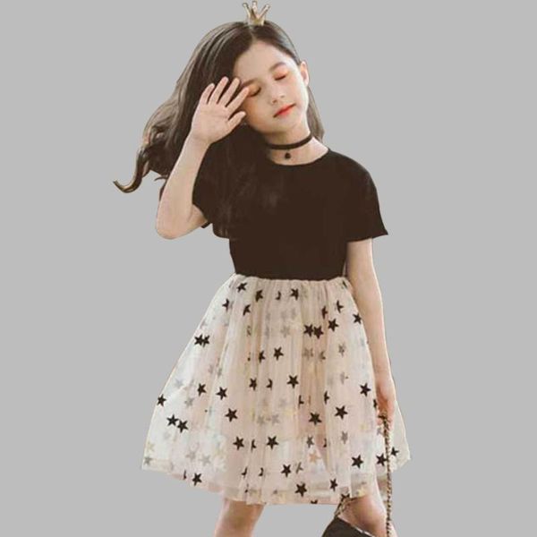 

girls dress patchwork mesh dress for girls star princess kids spring summer cute teenage clothes for 6 8 10 12 14, Red;yellow
