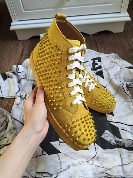 

2019 new suede flat men's sneakers red bottom shoes men spikes shoes double color rivets high outdoor mens casual t05, Black