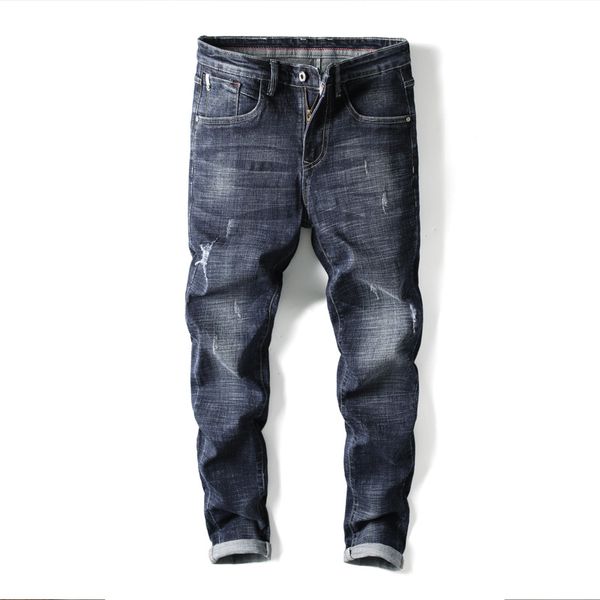 

2019 summer designer men's casual denim street cowboy youth stretch slim men's hip hop denim trousers, Blue
