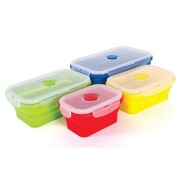

thin bins collapsible containers-set of 4 silicone food storage containers - bpa microwave, dishwasher and er safe