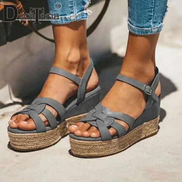 

doratasia fashion design platform sandals summer casual beach sandals women comfort high wedges shoes woman, Black