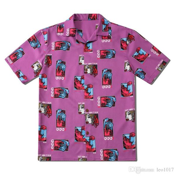 

turn-down collar retro shirt men summer short sleeve street shirts hawaii shirts, Black;brown