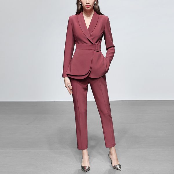 

spring and summer fashion women's dress 2020 new style casual two piece fashion suit coat straight pants suit, White;black