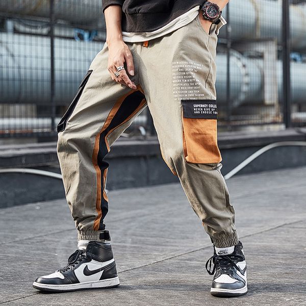 

fashion new men cotton cargo pants bodybuilding workout fitness men pants, Black