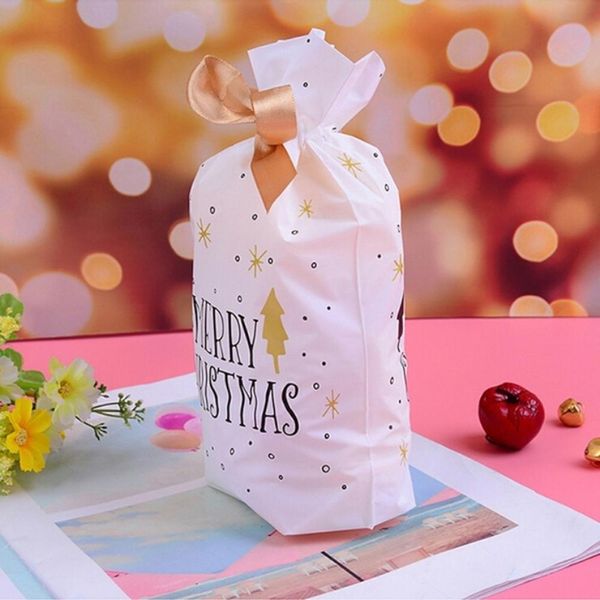 

50 pieces merry christmas gift bag drawstring white golden gift candy bags #2o07