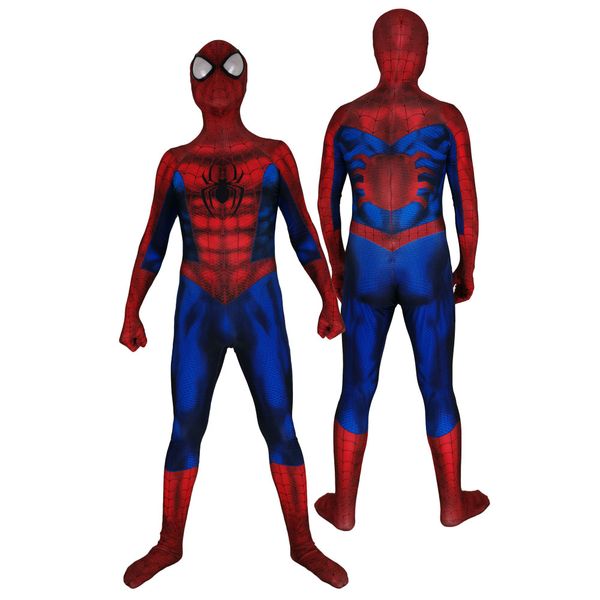 

men kids amazing spiderman cosplay costume lycar muscle spiderman superhero zentai halloween party bodysuit jumpsuit, Black;red