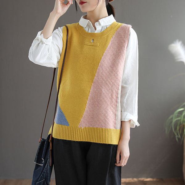 

women sweater knit pullover tank patchwork sweaters sleeveless big loose cute fashion casual spring autumn az63202917, Black;white